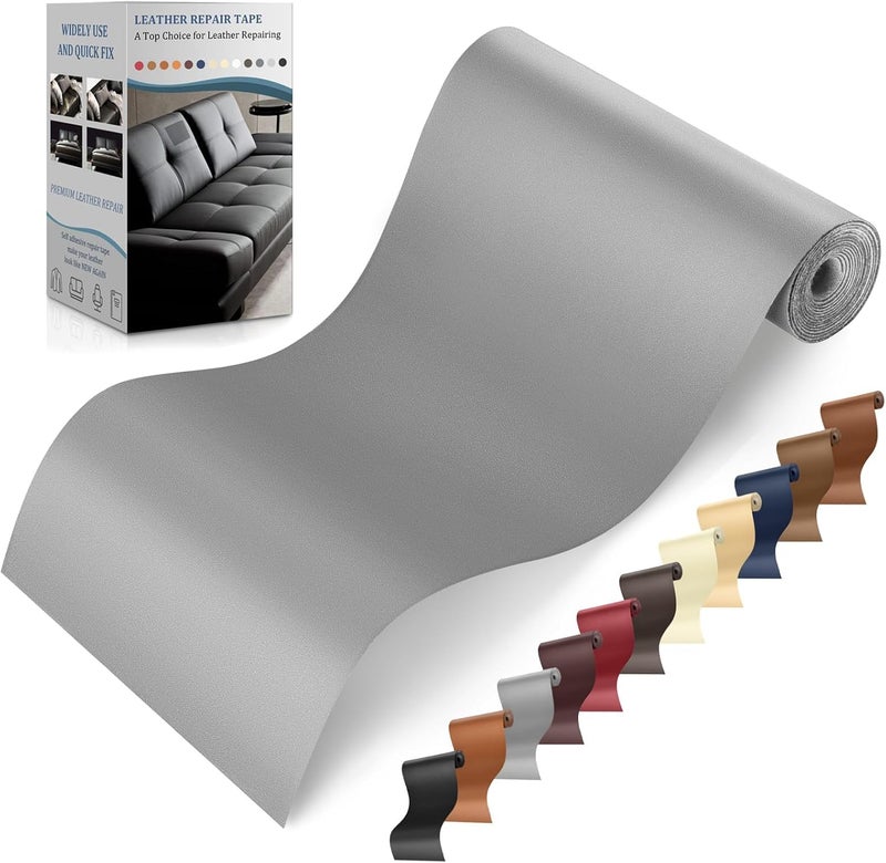 YAFLC Self Adhesive Leather Repair Tape Kit, 4"x 63" Leather Repair Patch for Furniture, Leather Repair Patch for Car seat, Sofas, Couch, Boat Seat Gray - Image 1